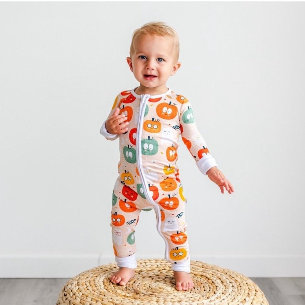 Little Sleepies Pumpkin Party Bamboo Zipper Sleeper Romper Halloween 18-24m